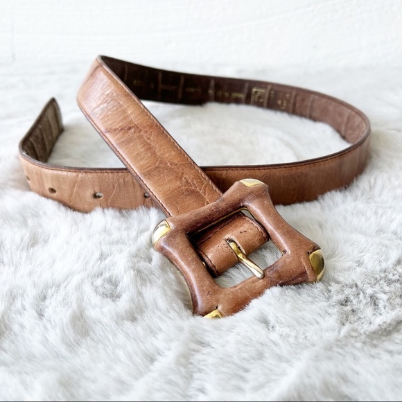 VINTAGE The Ritz Light Brown Leather Belt With Square Leather Buckle - Picture 5 of 5